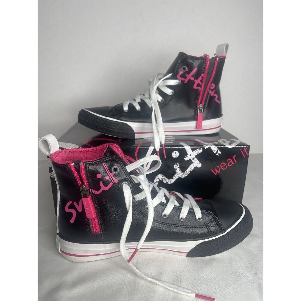 NEW Smitten‎ Volcanized Sneakers Womens 6.5 Black Leather Slip Resistant Shoes